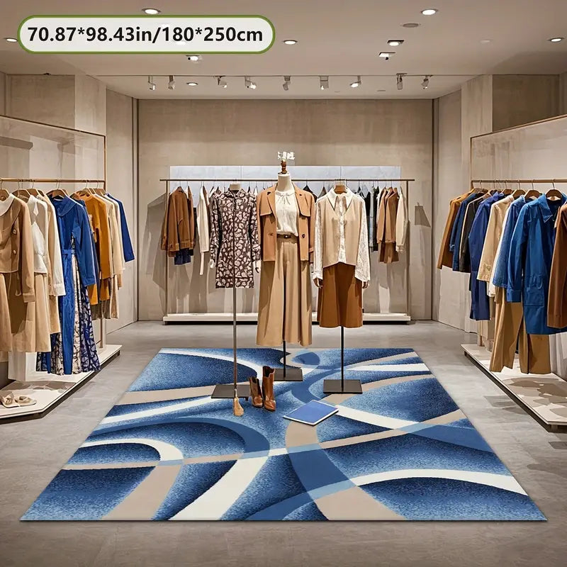 Tapis Moderne Géométrique Bleu – Doux et Élégant pour Salon, Chambre ou Bureau