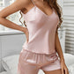 Pyjama Sexy Femme en Satin – Ensemble Lingerie de Nuit 2 Pièces avec Débardeur à Bretelles et Short Dentelle