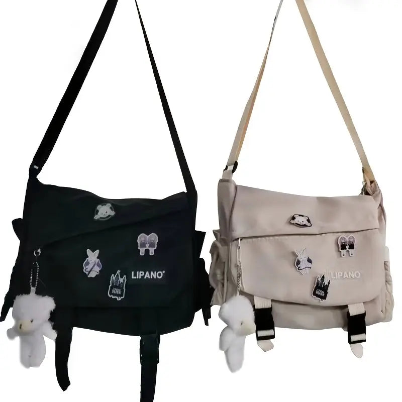 Sac besace femme style coréen avec peluche Bandoulière décontractée, grande capacité et look tendance