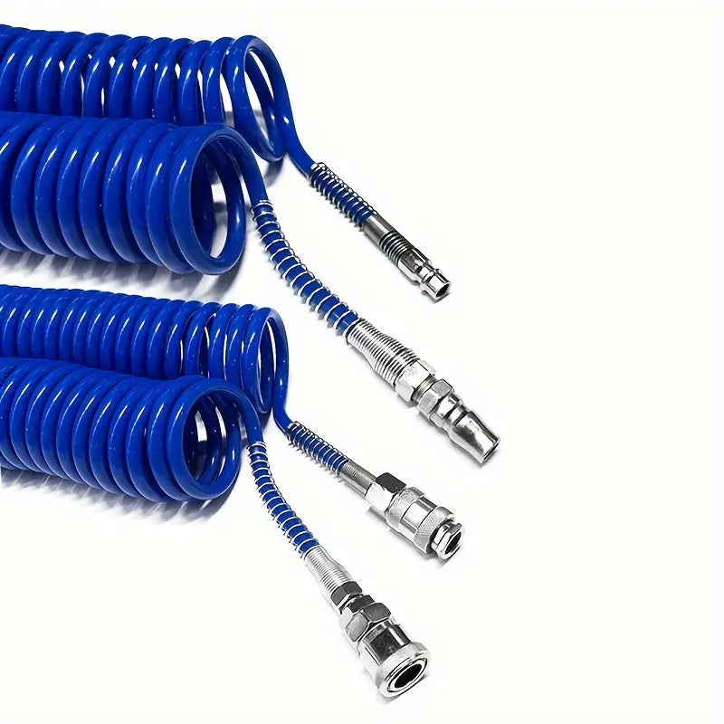 Tuyau Spiral Pneumatique Bleu Haute Pression – Flexible à Air Compressé avec Raccords Rapides pour Applications Industrielles