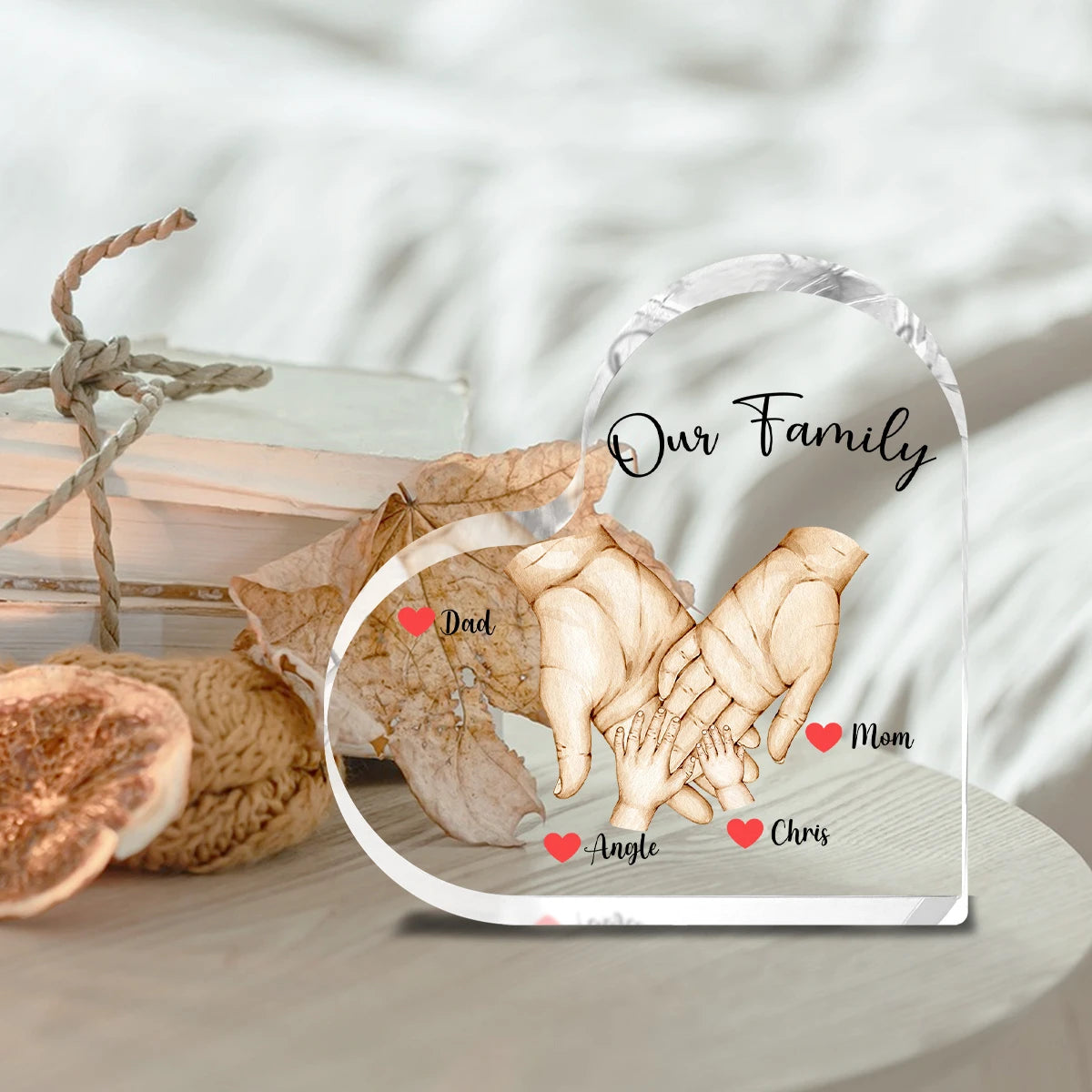 Bloc en acrylique personnalisé “Our Family” – Cadeau émouvant pour parents, couples ou grands-parents