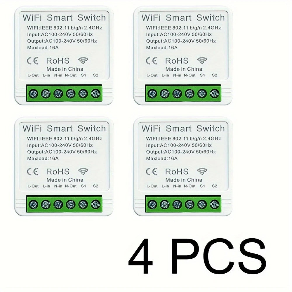 Lot de 1/4 Interrupteurs Connectés Wi-Fi 16A – Contrôle à Distance via App, Compatible Alexa & Google Home