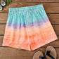 Short de Plage Femme Dégradé Sunset – Taille Élastique, Palmier & Message "Live Simply"