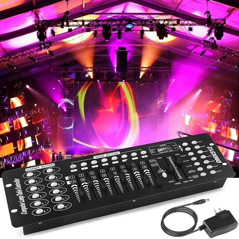 Contrôleur DMX 192 Canaux – Console Éclairage DJ avec Faders & Scènes Programmables, Compatible Projecteurs LED