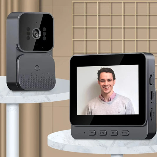 Sonnette Vidéo Sans Fil avec Écran 4.3" – Interphone Bidirectionnel, Vision Nocturne, Enregistrement Automatique