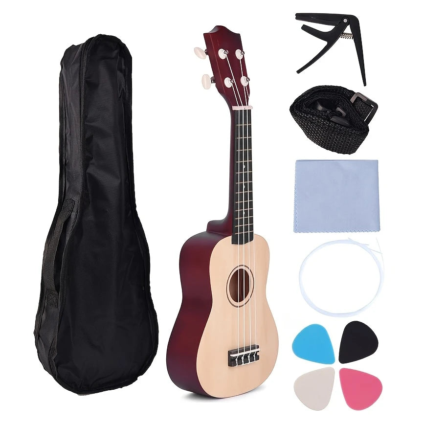 Ukulélé Soprano 21'' – Kit Complet Débutant avec Housse, Capo et Accessoires