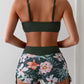 Short de bain floral taille haute pour femme – Coupe galbante et imprimé tropical, parfait pour l’été