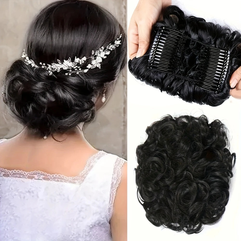 Chignon Postiche Bouclé avec Peigne – Extension Cheveux Facile à Fixer pour Mariage ou Soirée Élégante