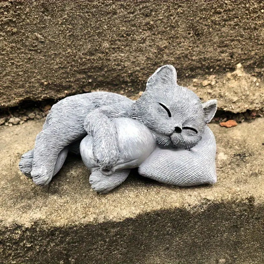 Statue Commémorative Chat Endormi – Souvenir Tendre pour Animal Décédé, Décoration de Jardin ou Intérieur