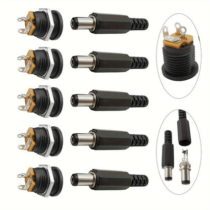 Lot de 10 Connecteurs DC 5.5x2.1 mm – Fiches Mâles et Femelles à Souder pour Alimentation LED, Arduino, CCTV
