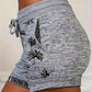 Short de Plage Femme Gris Chiné – Imprimé Palmiers & Message "Day Drinkin’", Look Détente Estival