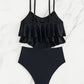 Ensemble de plage noir femme – Bikini à volants et taille haute sculptante