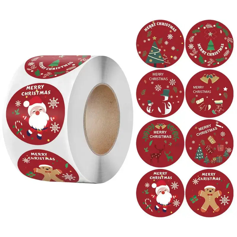 Stickers Noël Autocollants Ronds – Rouleau de 500 Étiquettes Merry Christmas pour Paquets Cadeaux et Enveloppes