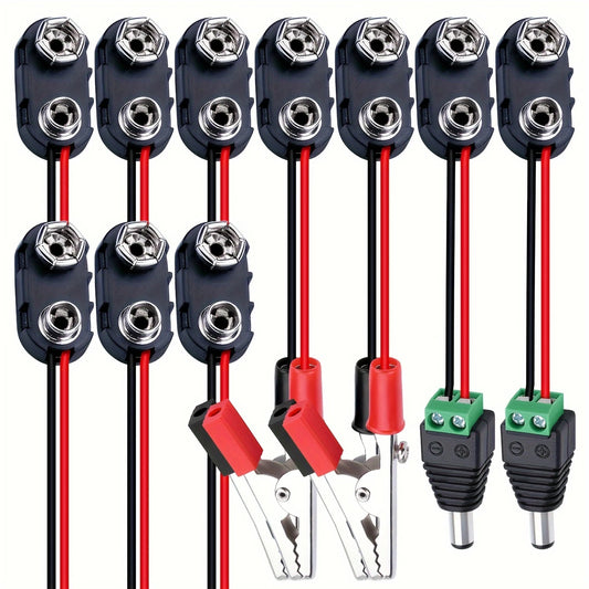 Connecteurs de Batterie 9V avec Câbles – Lot de Clips Snap + Sorties DC & Pinces Crocodile pour Pédales, Projets Électroniques et Tests