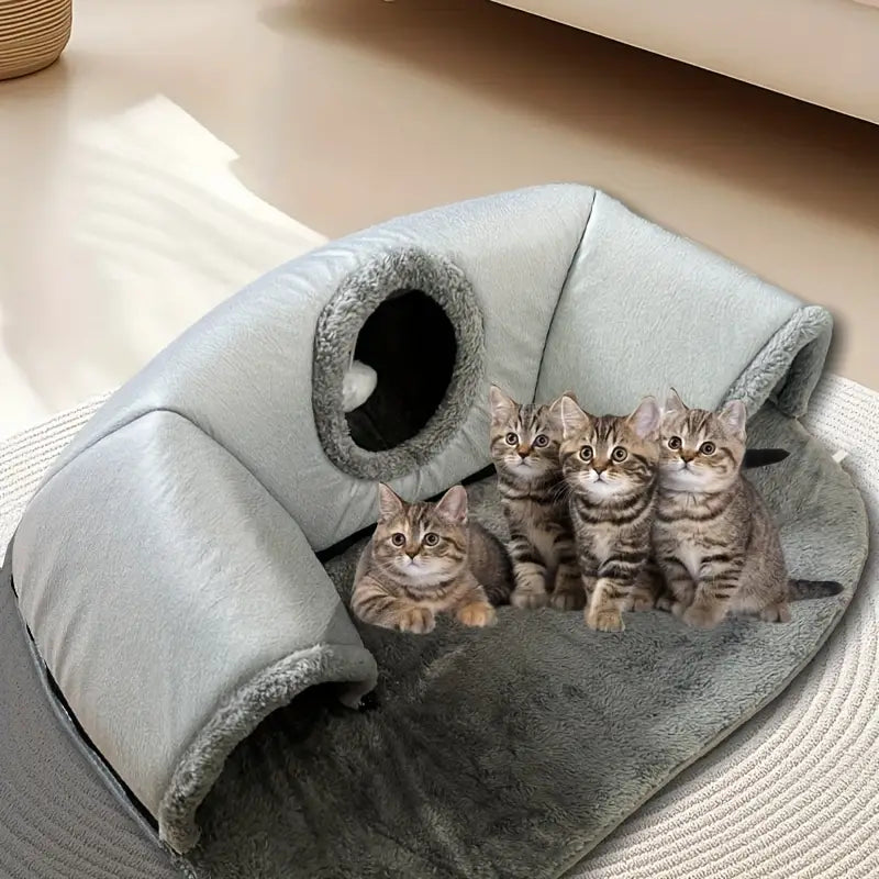 Tunnel Douillet pour Chats avec Coussin Moelleux – Lit Multifonction pour Chatons et Petits Animaux