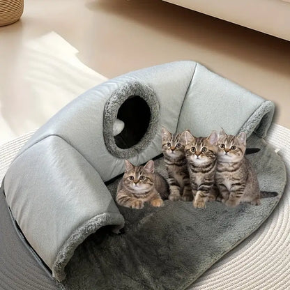Tunnel Douillet pour Chats avec Coussin Moelleux – Lit Multifonction pour Chatons et Petits Animaux