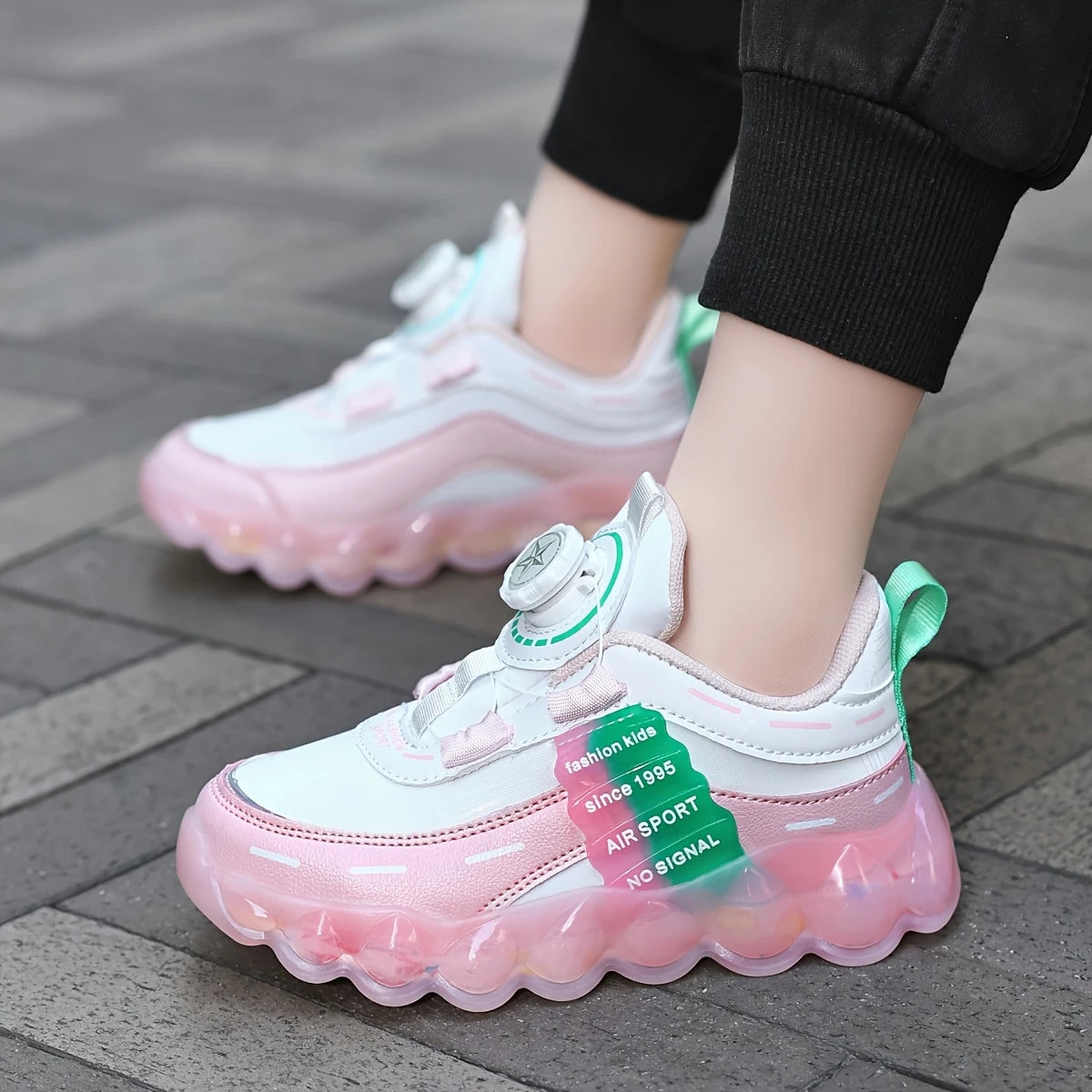 Baskets Enfant Semelle Transparente – Chaussures de Sport Légères Rose & Noir