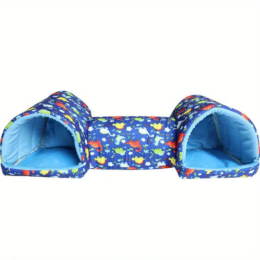Tunnel Lit Douillet pour Chats et Petits Chiens – Maison 2 en 1 avec Motifs Dinosaures Colorés