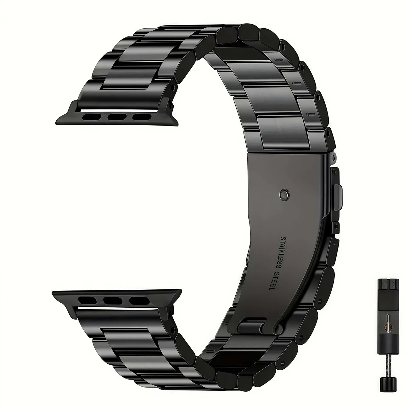 Bracelet Métal Acier Inoxydable pour Apple Watch – Élégant & Ajustable avec Outil Inclus (Argent, Noir ou Rose)