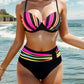 Bas de bikini taille haute gainant – Rayures multicolores et ceinture effet ventre plat pour silhouette affinée