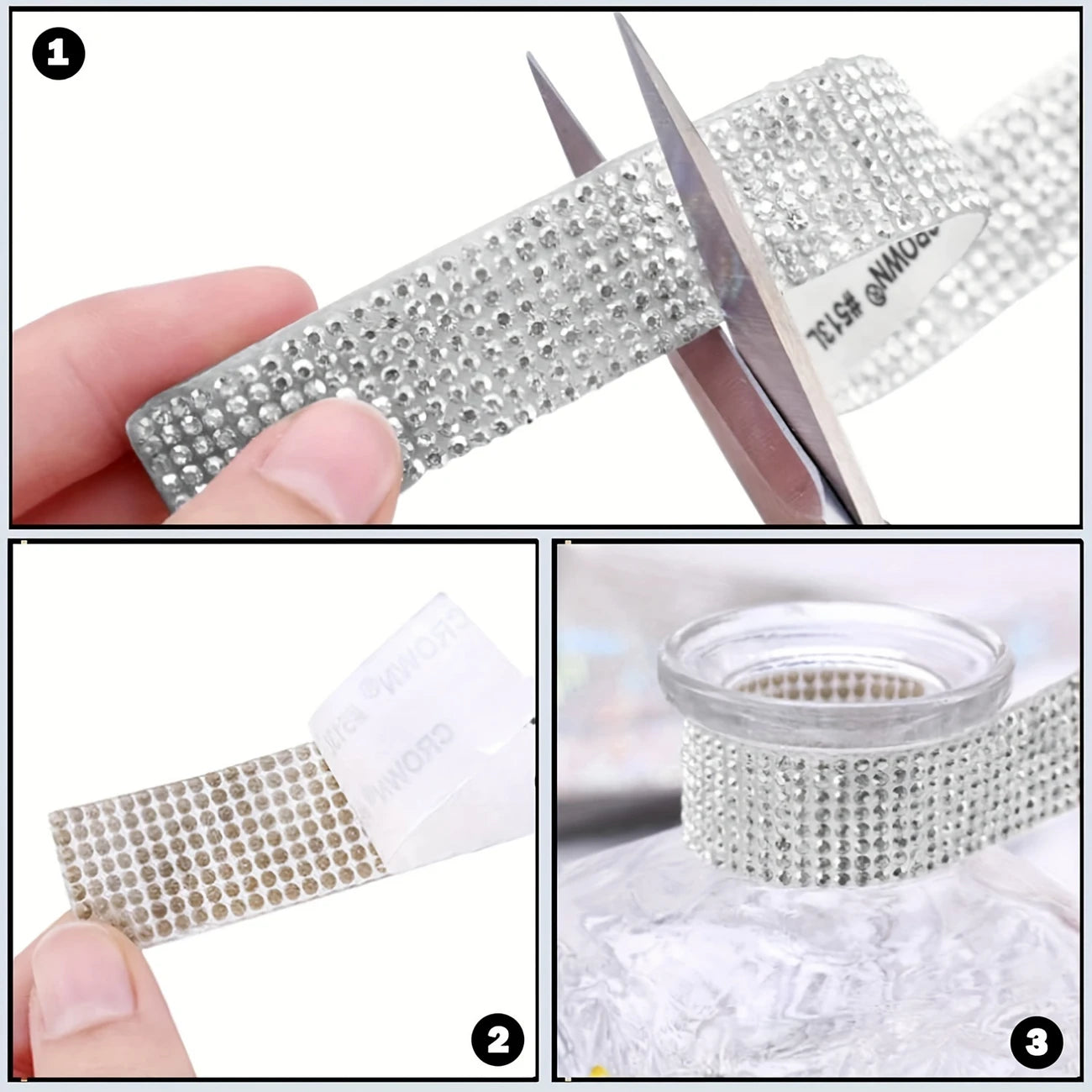 Strass Autocollant Décoratif pour Téléphone – Bande de Strass Argentée pour Personnaliser Votre Coque