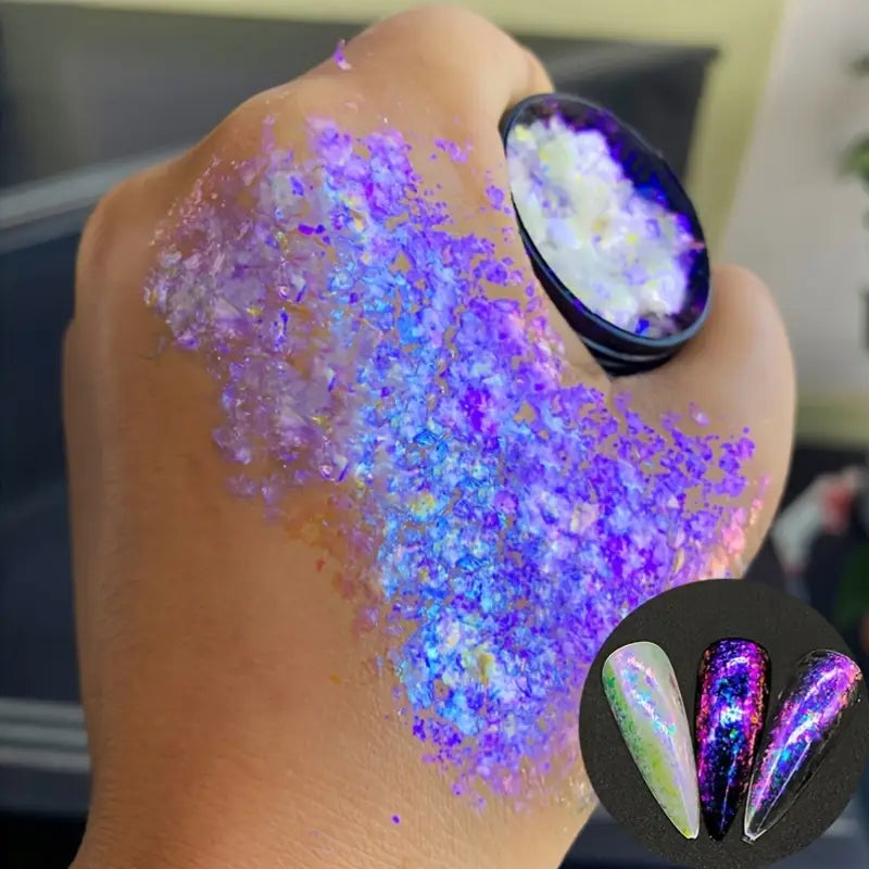 Vernis en Poudre Flocons Holographiques – Effet Nacré Multicolore pour Nail Art Féérique