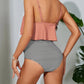 Bikini deux pièces femme – Haut à volants vert kaki/Rose & culotte taille haute rayée