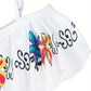 Maillot de bain deux pièces fille – Haut à volants bohème et jupe imprimée avec nœud