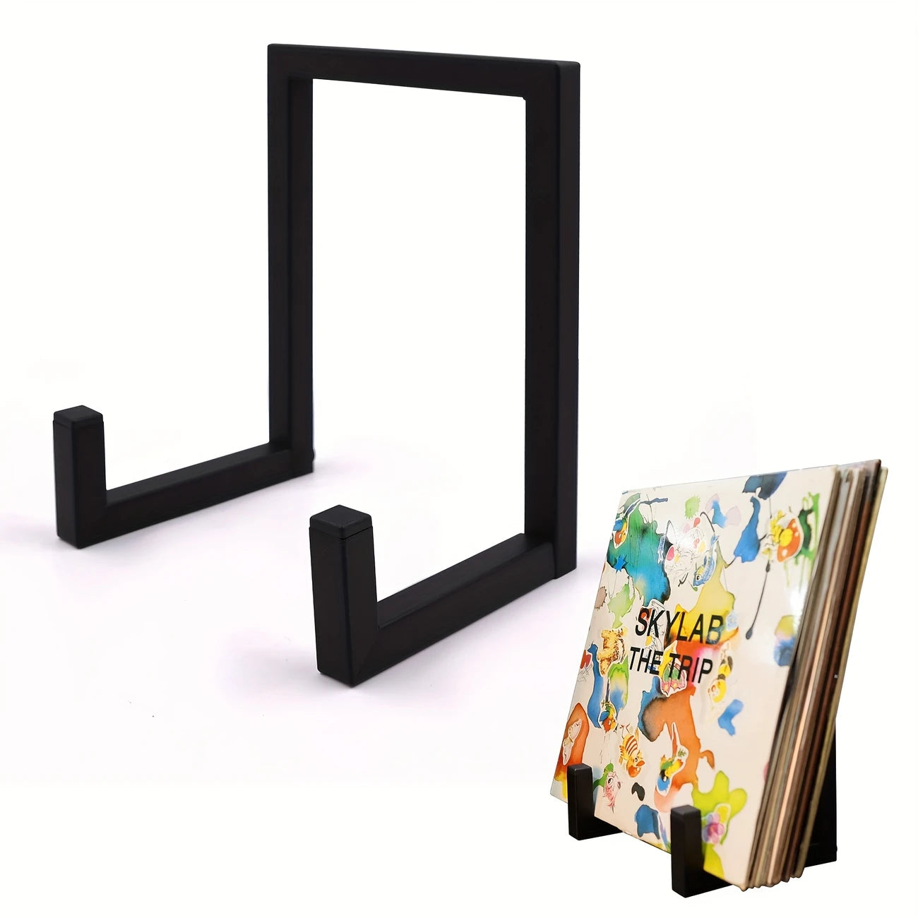 Support en Bois Noir pour Vinyles – Présentoir Minimaliste & Stable pour LP 33 Tours