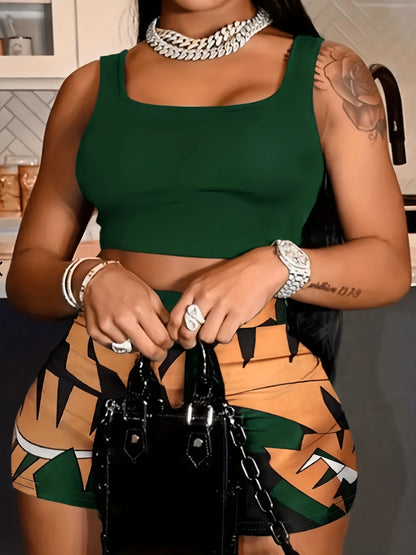 Short de Plage Femme Imprimé Graphique – Taille Haute Moulante, Style Sexy & Estival