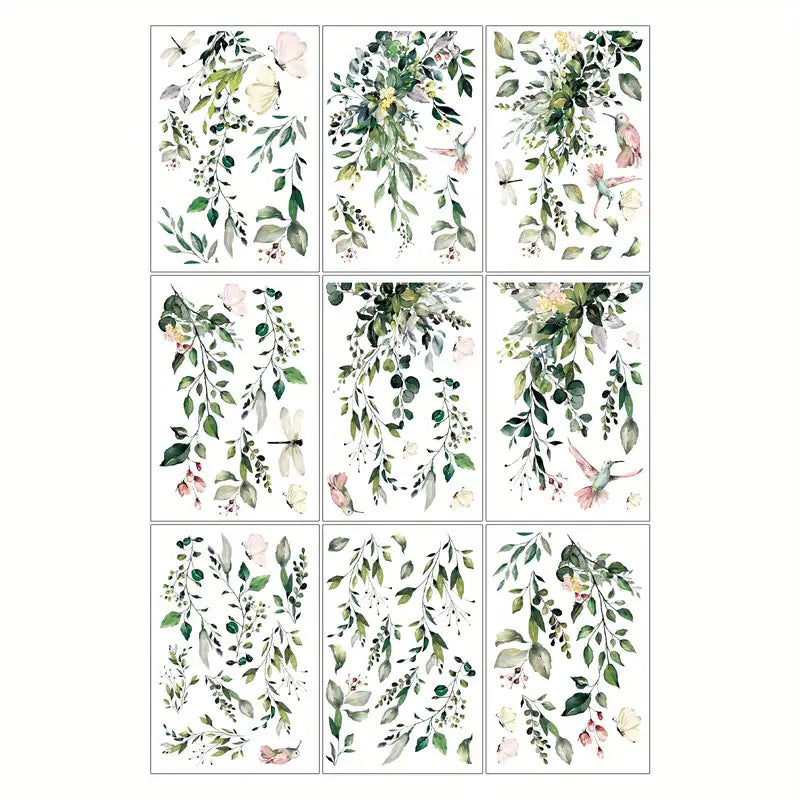 Stickers Électrostatiques pour Fenêtres – Motif Nature Feuillage et Colibris | Décoration Apaisante pour Classe