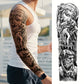 Tatouages Temporaires Bras Complet – Lot de 10 Manches Tattoo Réalistes Noirs & Gris | Effet 3D, Waterproof & Longue Durée – Style Crâne, Horloge, Aigle, Guerrier