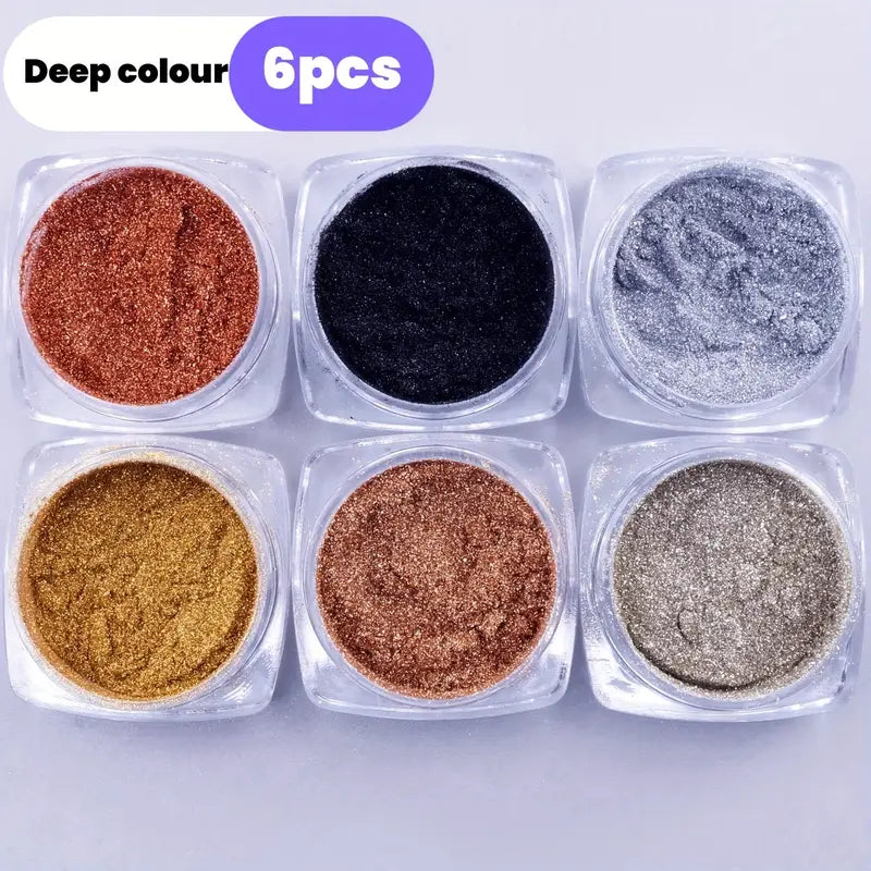 Kit de 6 Poudre pour Ongles Effet Nacré – Vernis en Poudre Nude et Irisé, Finition Brillante Professionnelle