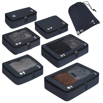 Set de 7 Organisateurs de Valise – Pochettes de Rangement Voyage Étanches pour Vêtements, Chaussures et Accessoires