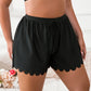 Short de bain noir à bords festonnés – Taille haute, ajustable et ultra confortable pour femme pulpeuse