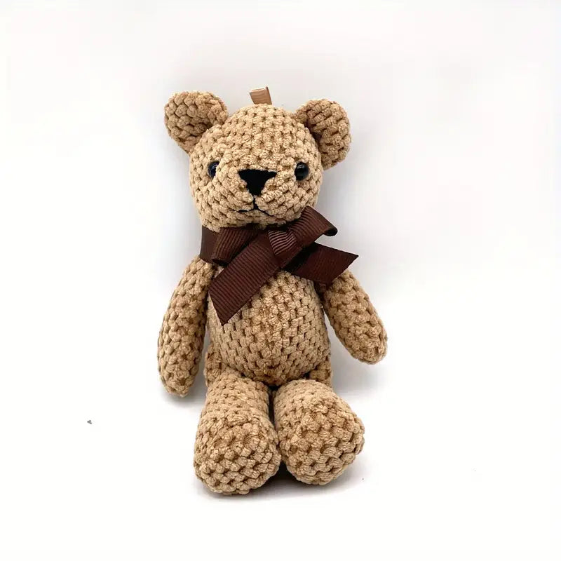 Peluche Ours Tricoté pour Petits Animaux – Jouet Doux et Apaisant avec Nœud Élégant