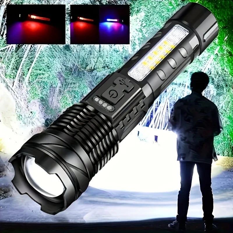 Lampe Torche LED Ultra Puissante Rechargeable – Éclairage Zoomable avec Câble USB, Idéale pour Camping & Survie