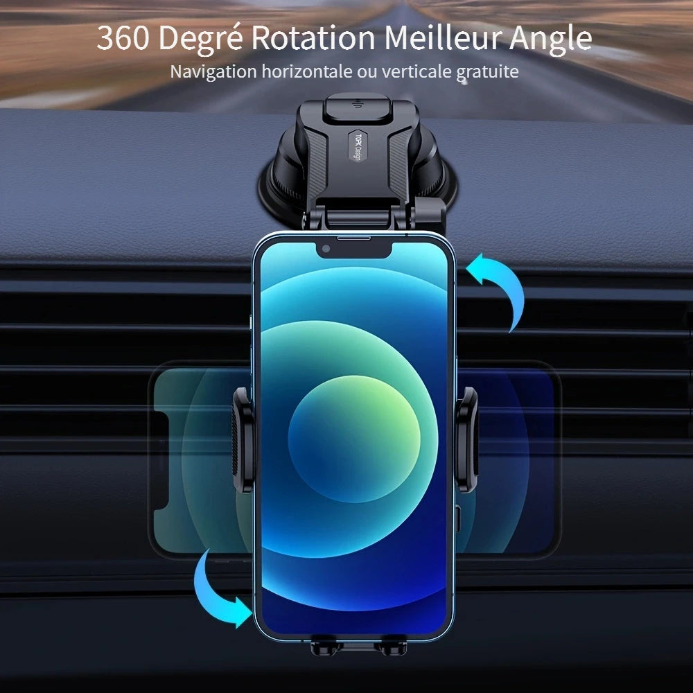 Support Téléphone Voiture TOPK avec Ventouse – Montage Facile et Stable pour Smartphones