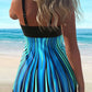 Tankini bleu à effet plissé graphique – Maillot deux pièces gainant avec short intégré