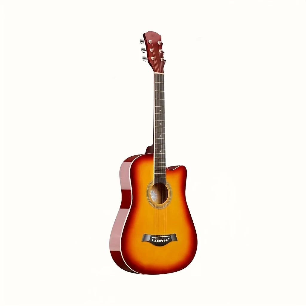 Guitare acoustique folk 6 cordes, 38 pouces + bordure blanche – Corps en bois naturel finition sunburst