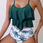 Ensemble Maillot de Bain Femme à Volants – Haut Fluide Vert & Bas Taille Haute Tropical