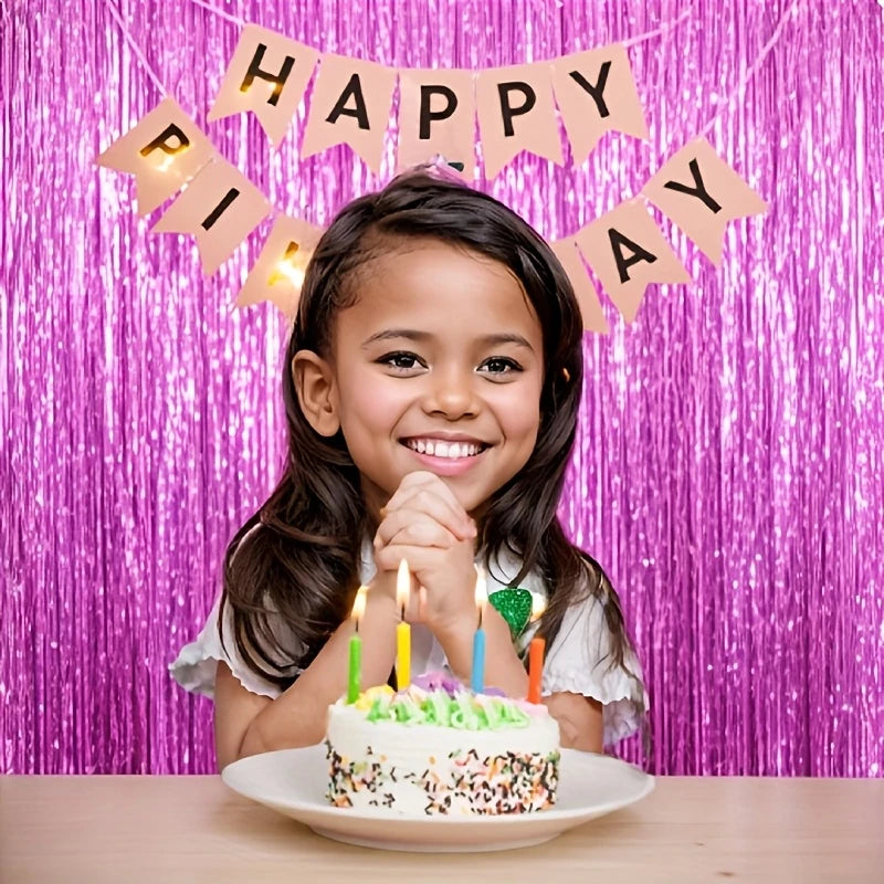 Rideau Frangé Métallique Doré – Décoration Festive pour Photos, Anniversaires et Événements