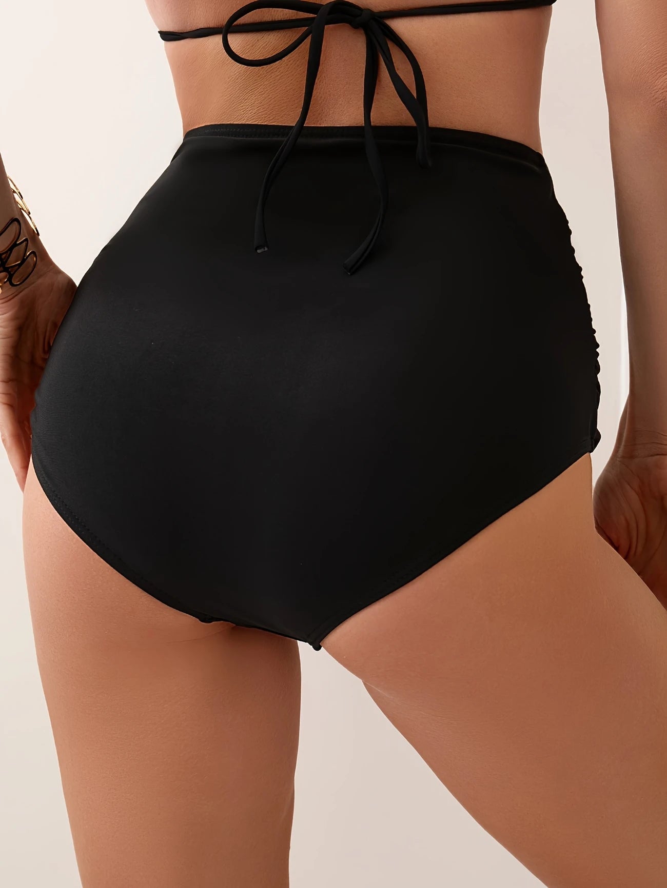 Bas de Bikini Femme Taille Haute Froncée – Effet Ventre Plat, Confort & Élégance