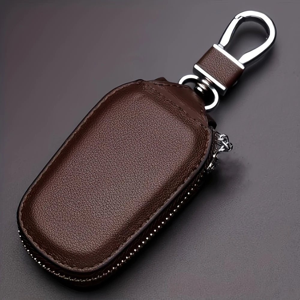 Coque Clé Voiture avec Fermeture Éclair – Étui Similicuir avec Mousqueton Métal, Élégant et Résistant