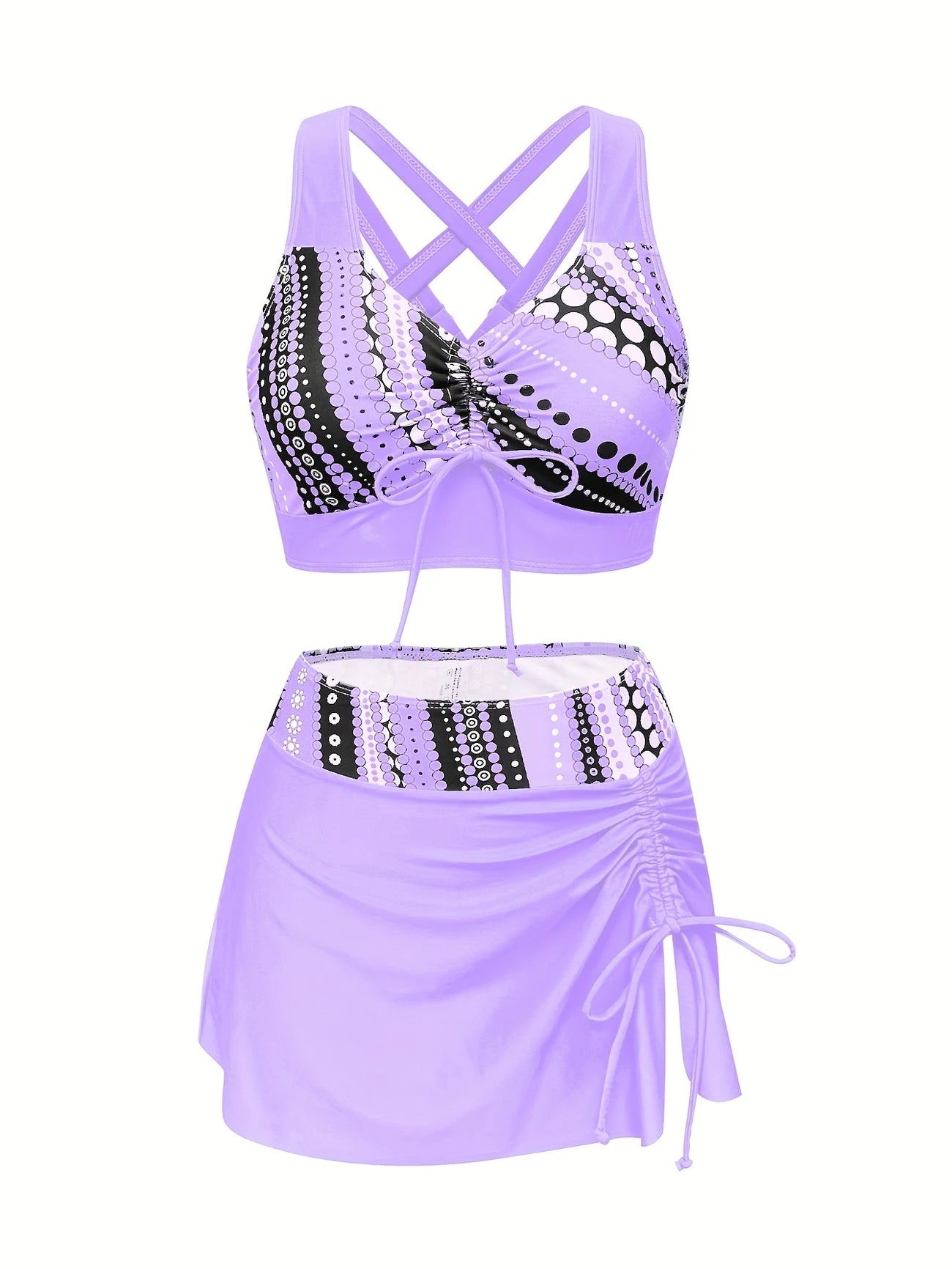 Ensemble de Plage Femme – Maillot de Bain Sportif avec Jupe Paréo et Motif Géométrique Moderne
