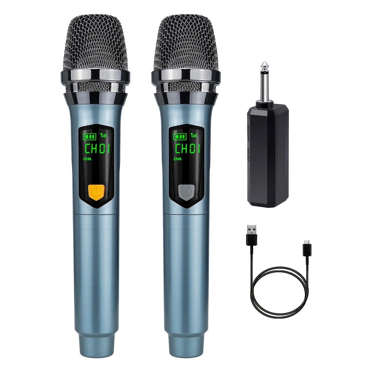 Pack de 1, 2 Micros Sans Fil UHF avec Récepteur USB – Microphones Rechargeables pour Karaoké, Événements & Studio
