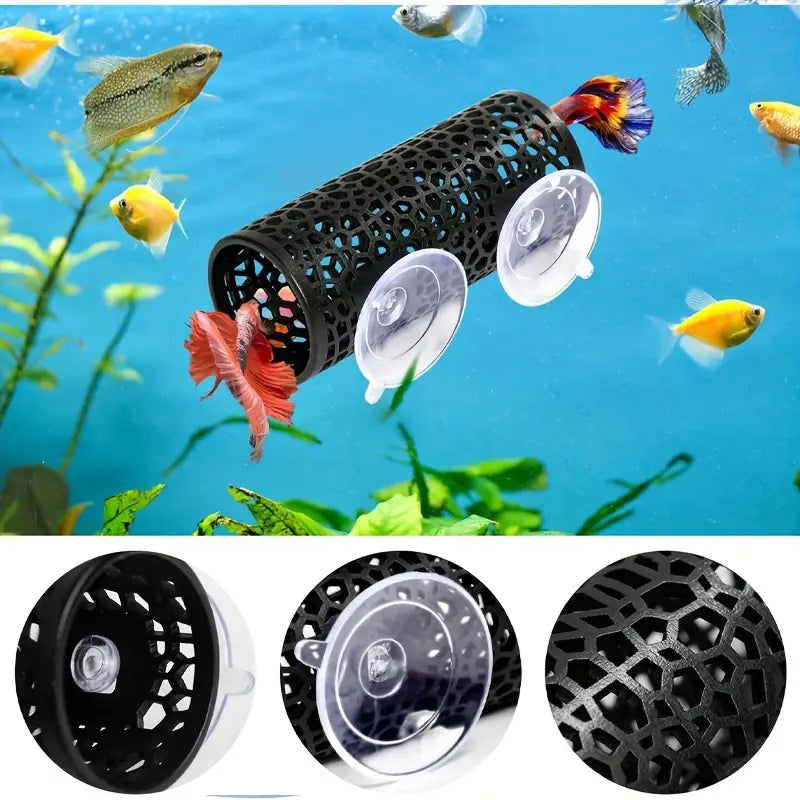 Cachette pour Poissons en Forme de Tunnel – Refuge en Plastique avec Ventouses pour Aquarium Betta et Guppys