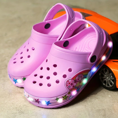 Sabots Enfant Fille LED – Sandales Lumineuses Rose Licorne Arc-en-Ciel