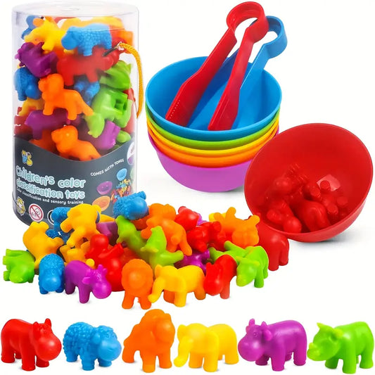 Jeu de Tri des Couleurs et des Formes – Jouet Éducatif Montessori avec Animaux, Bols et Pinces pour Motricité Fine et Apprentissage Précoce