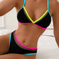Haut de Bikini Femme Triangle Noir – Détails Néon Colorés, Look Sporty & Fun pour l’Été